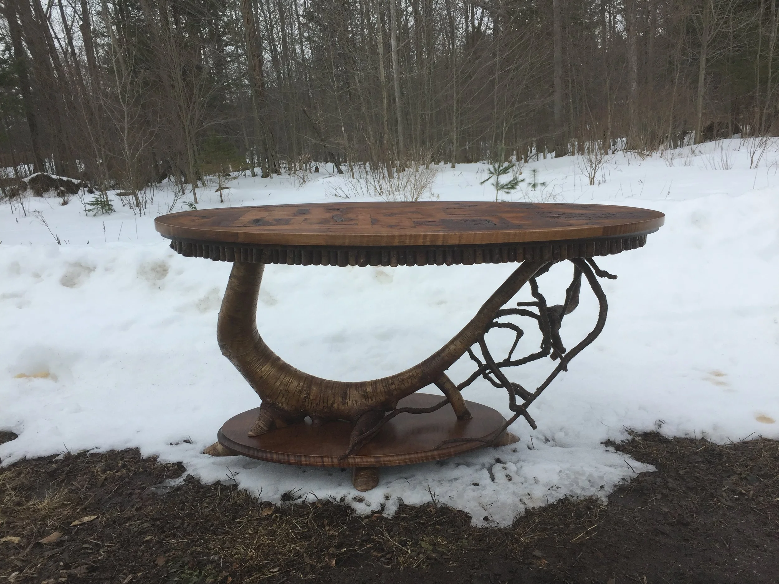 OVAL ROOT TABLE WITH PARQUETRY TOP