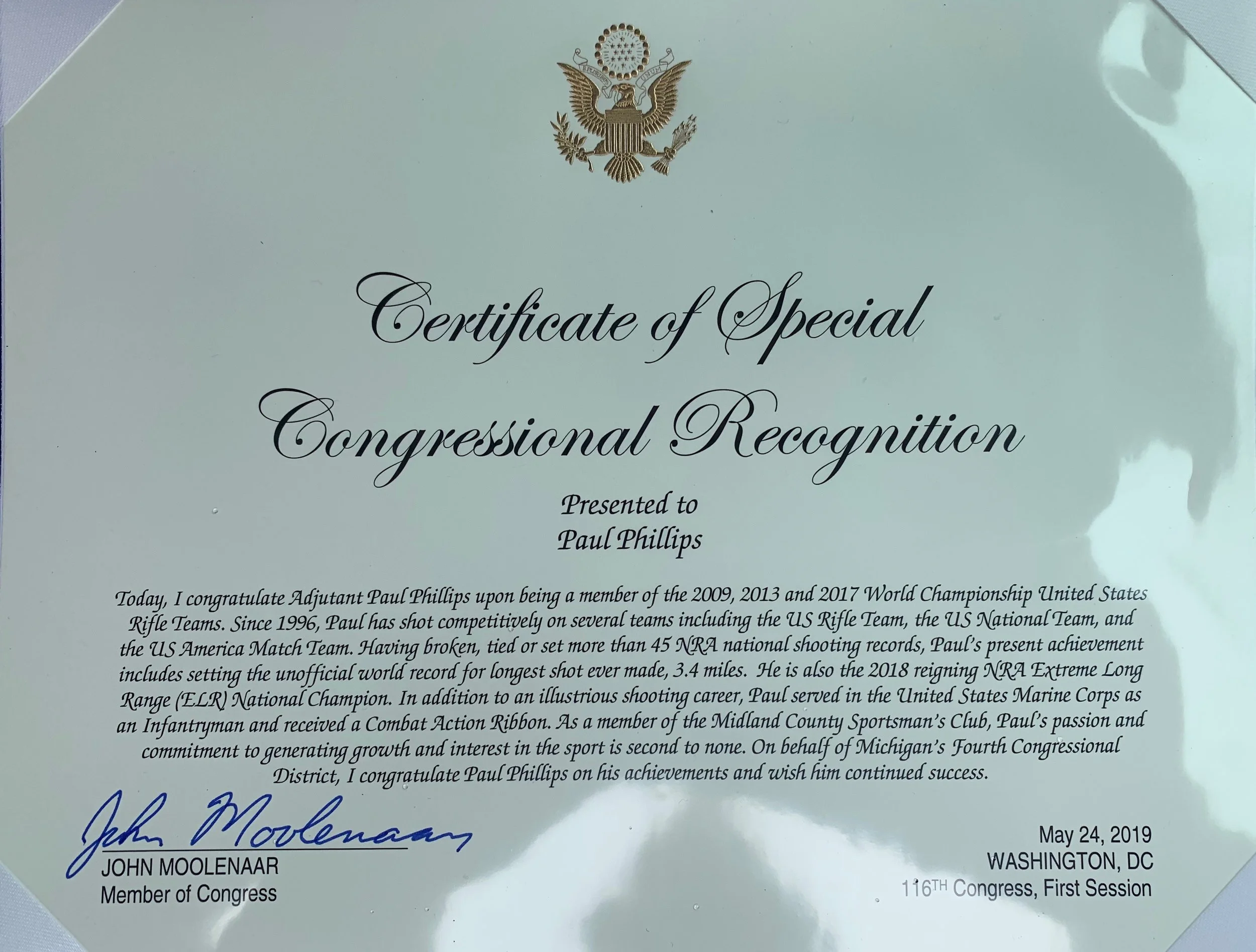 Certificate of Special Congressional Recognition