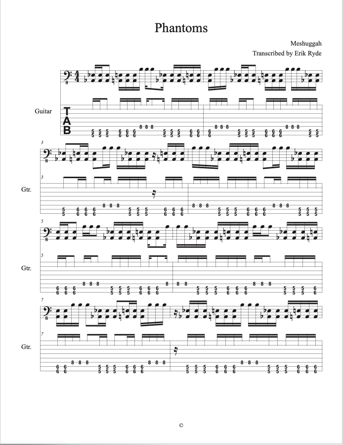 MESHUGGAH - Phantoms (Rhythm Guitar Tab)