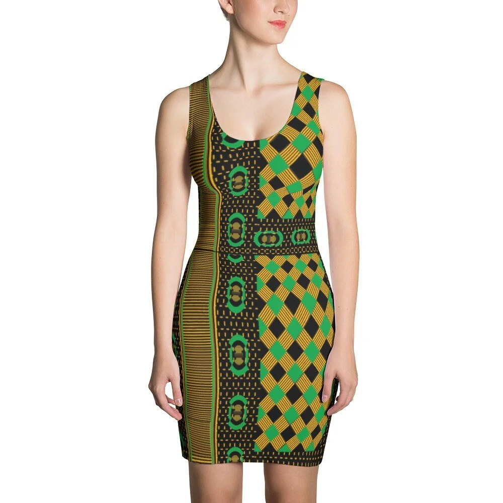 Fitted Dress - Jamaican Kente African Print  Larianne & Roody