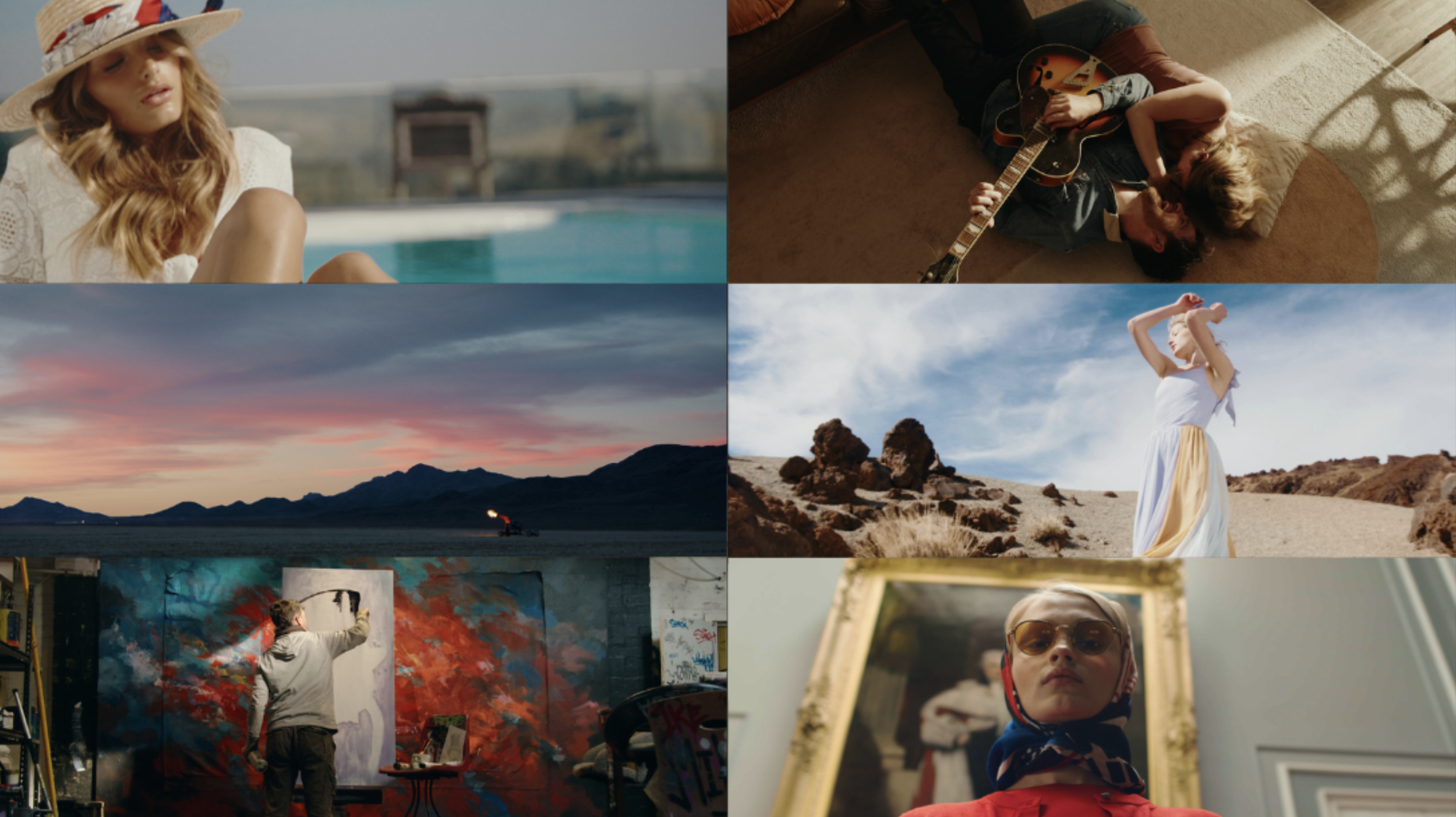 Collage of diverse cinematic scenes demonstrating the versatile color grading of Phantom LUTs for drama, documentaries, and commercial video projects.