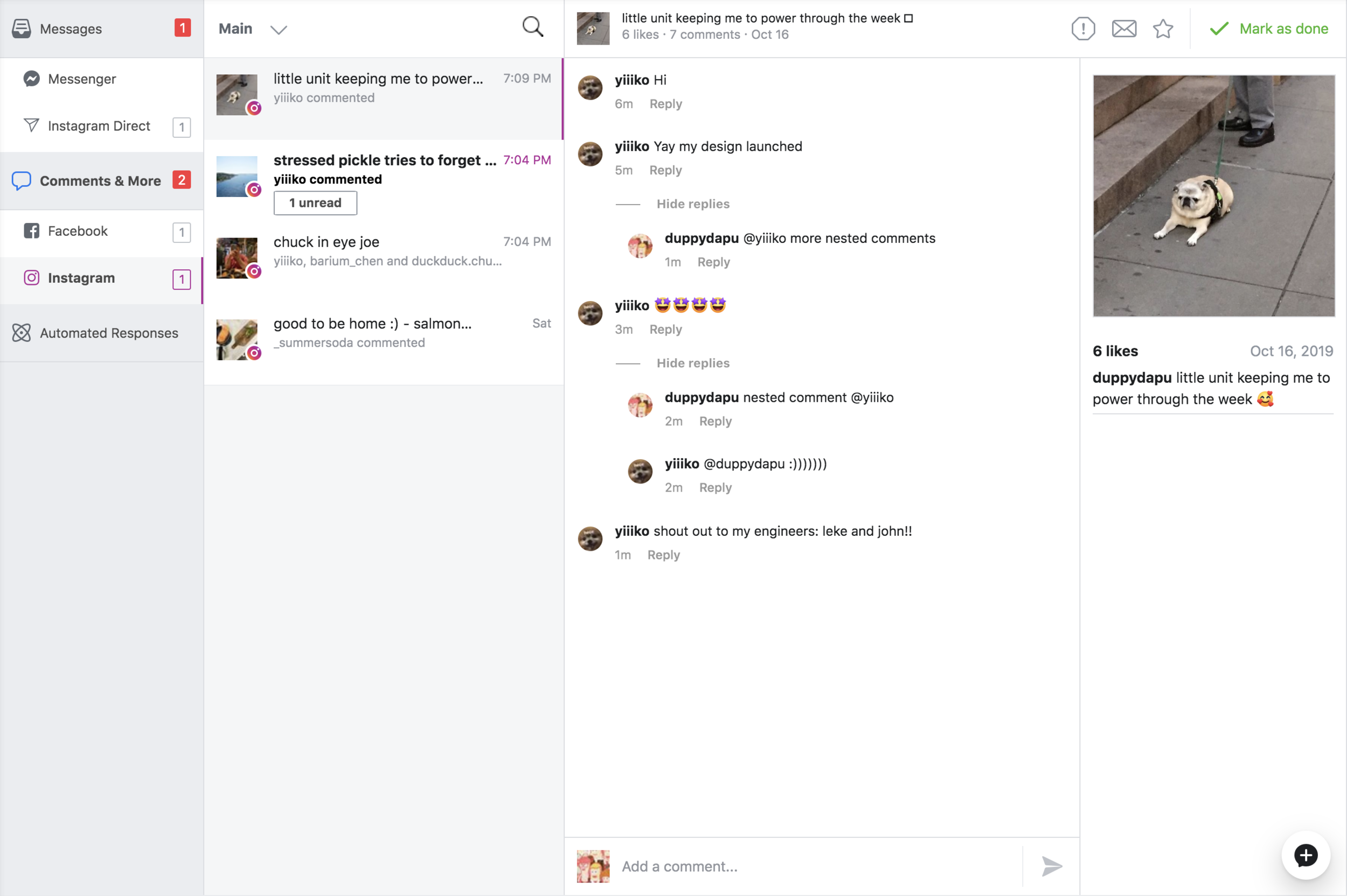 Business Inbox-Instagram Comment