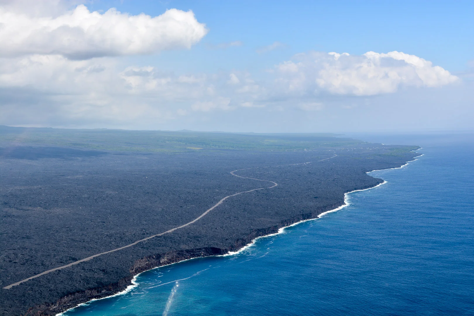New land created by lava. Since 1983 over 500 acres of new land has been created from lava flows
