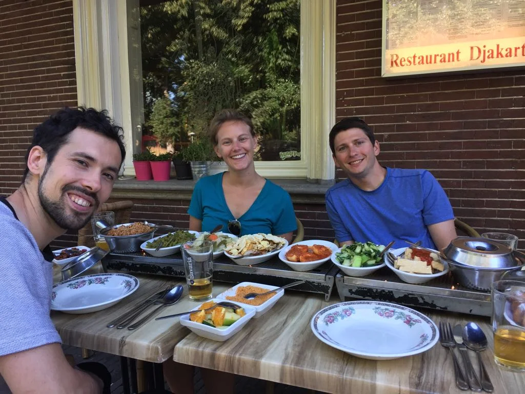 Enjoying piles of yummy Indonesian food in Utrecht with Aless and Daniel :)