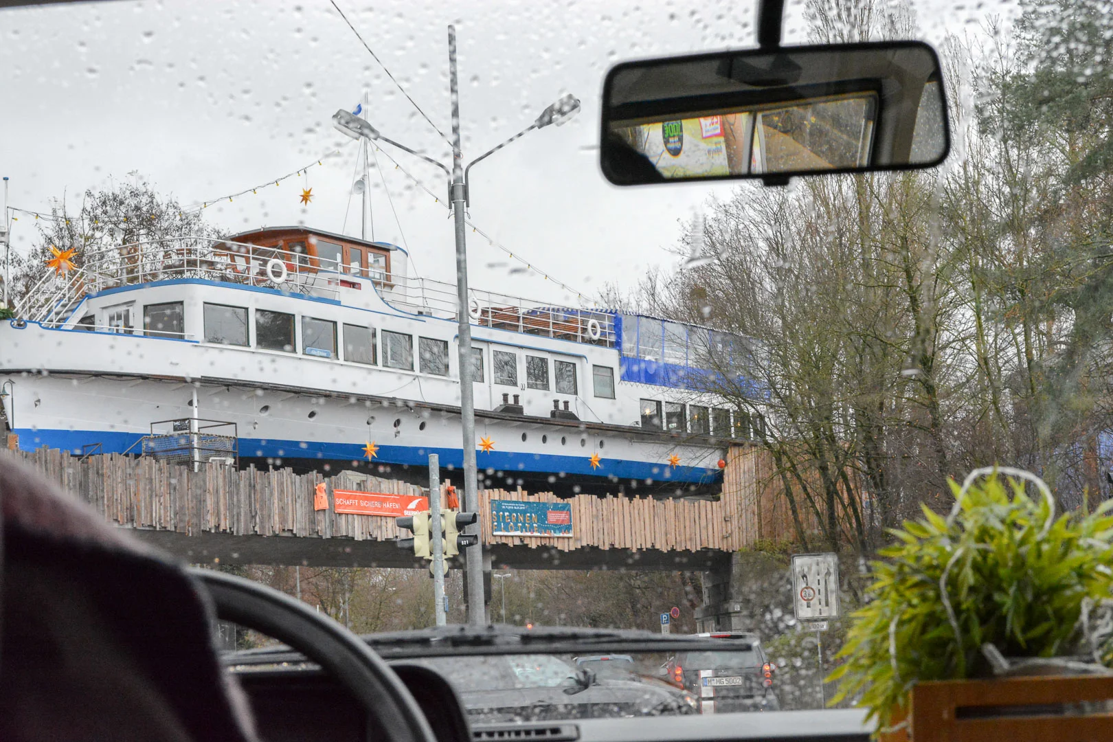 A bar in the form of a boat on top of a bridge! What a weird sight haha