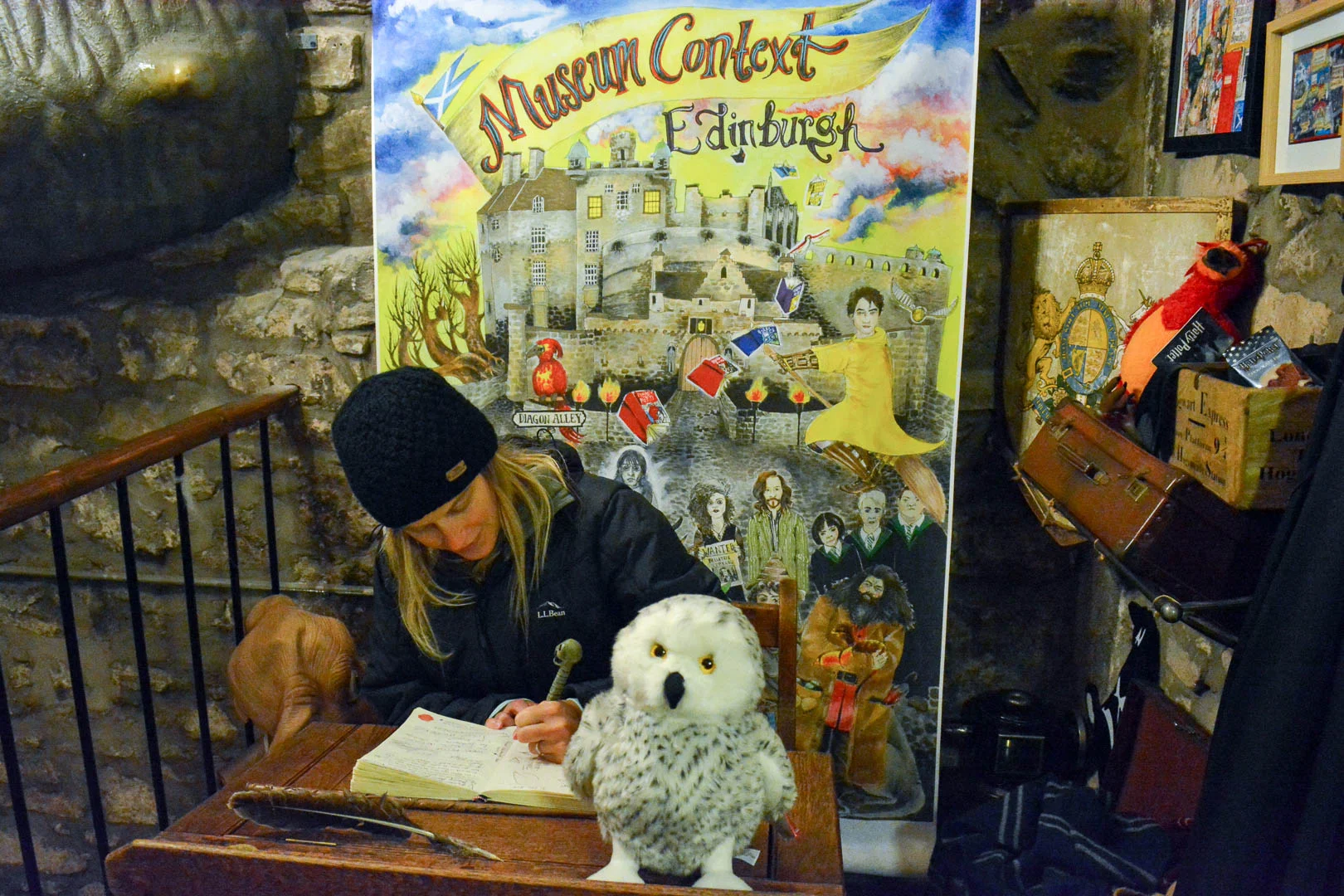 Working hard at Hogwarts. Do you like my owl?
