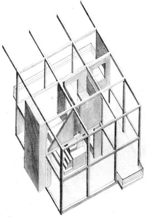 LIVING UNIT AXONOMETRIC / Graphite Rendering