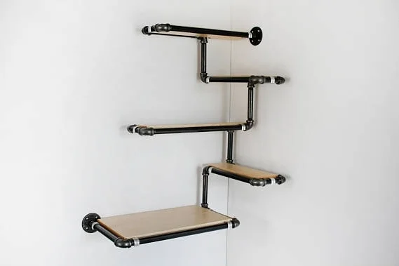 Black pipe corner shelf with Maple