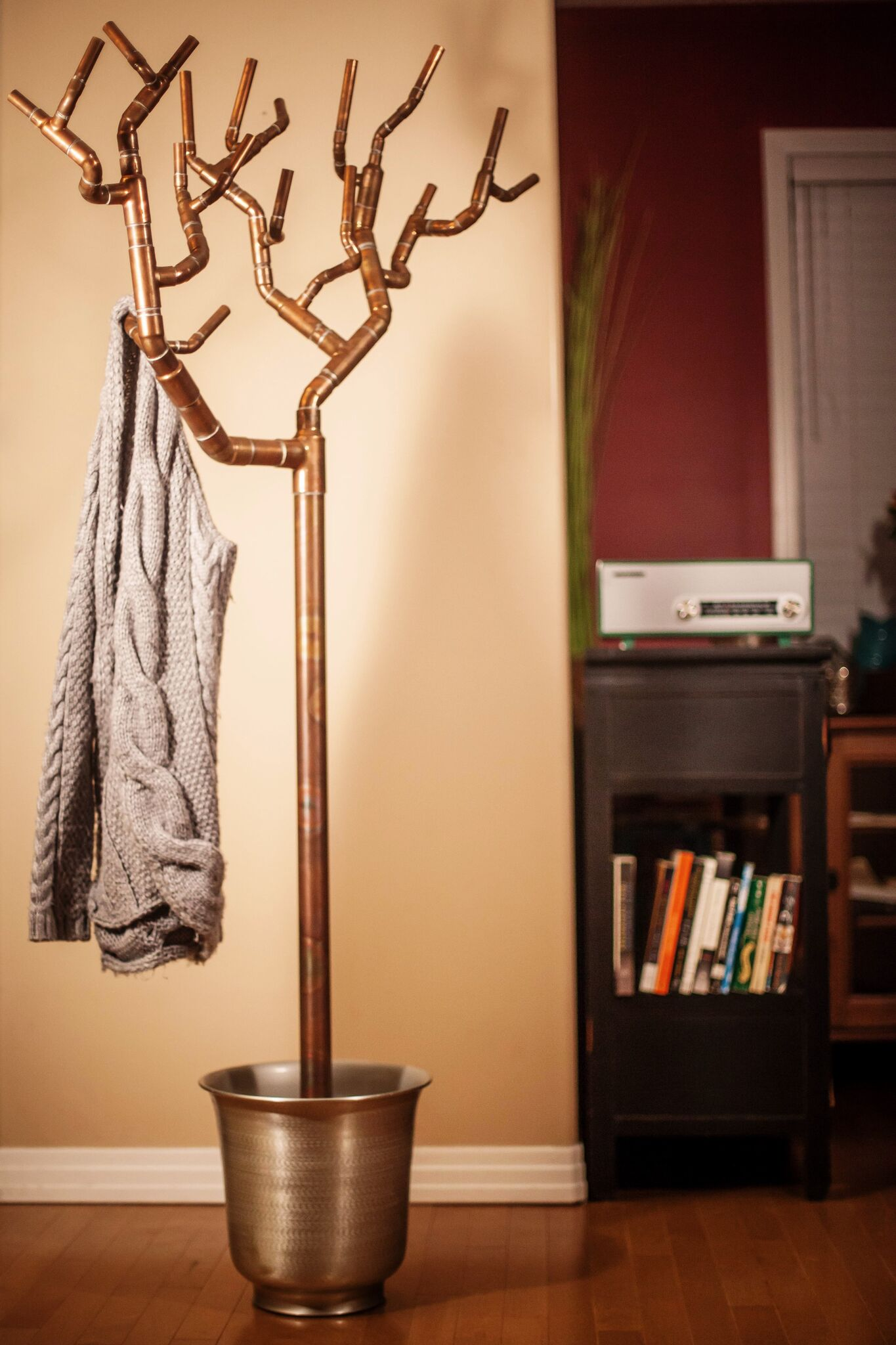 Copper pipe coat tree - copper tree - freestanding copper coat rack