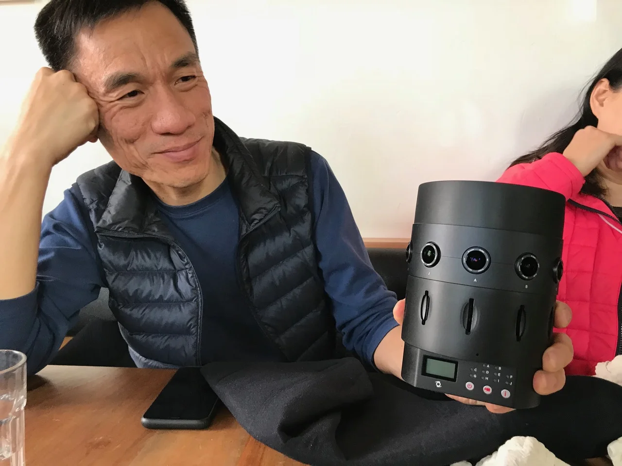 Kinson Loo with the pro-production version of the V1 that later was sent to me, at Piccino in SF on February 14, 2018.