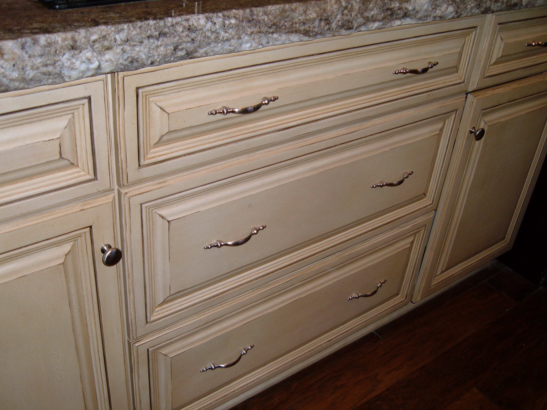 GLAZED CABINETS WITH "DISTRESSED" EDGES