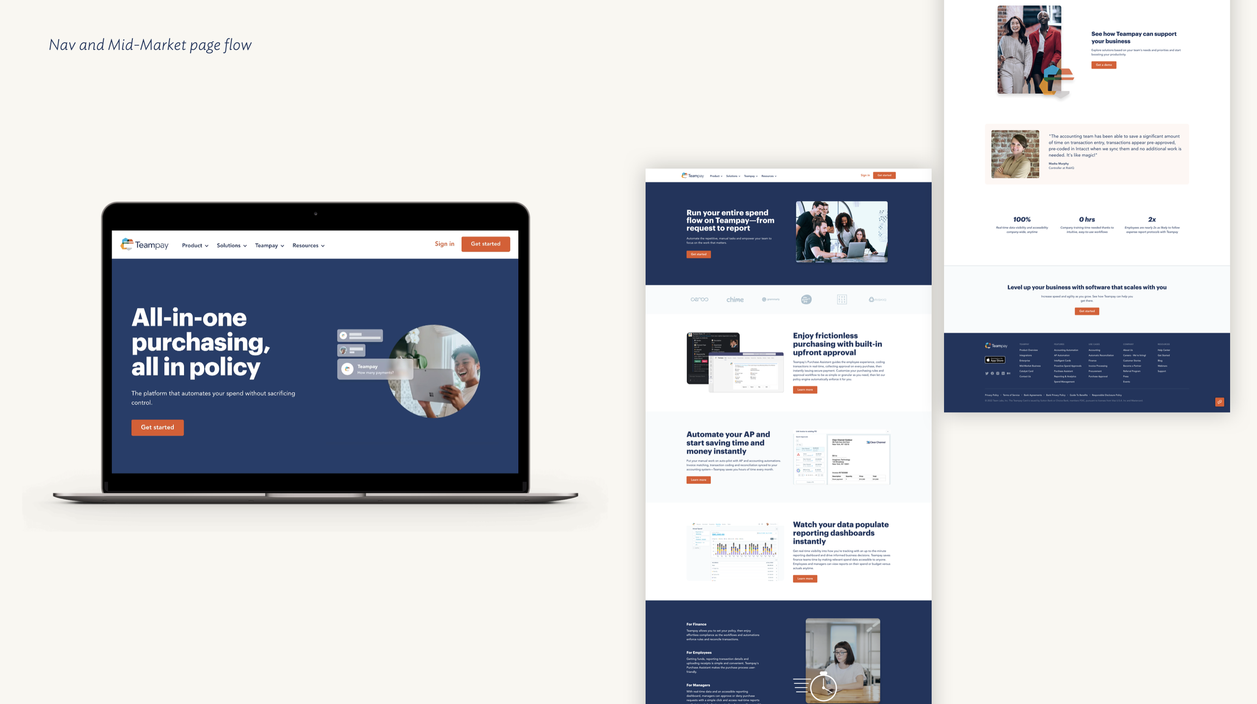Teampay nav and solutions page