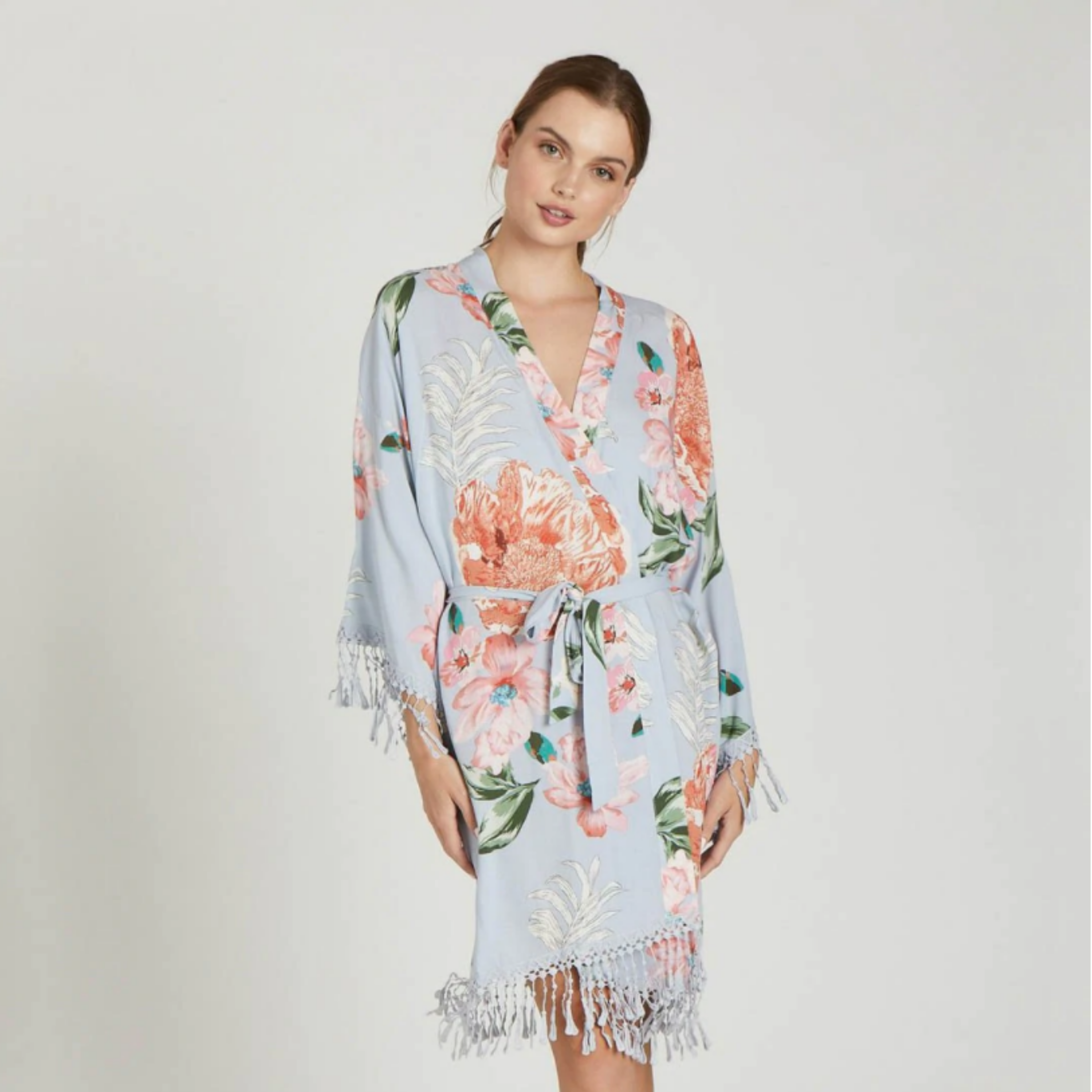 Floral Robe with Birdy Grey