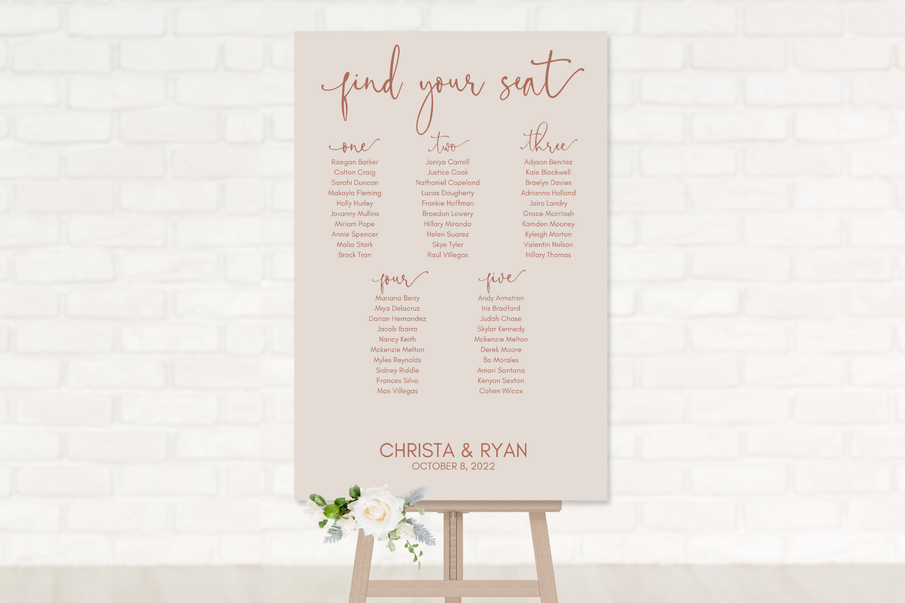 Simple Terracotta Rust Seating Chart