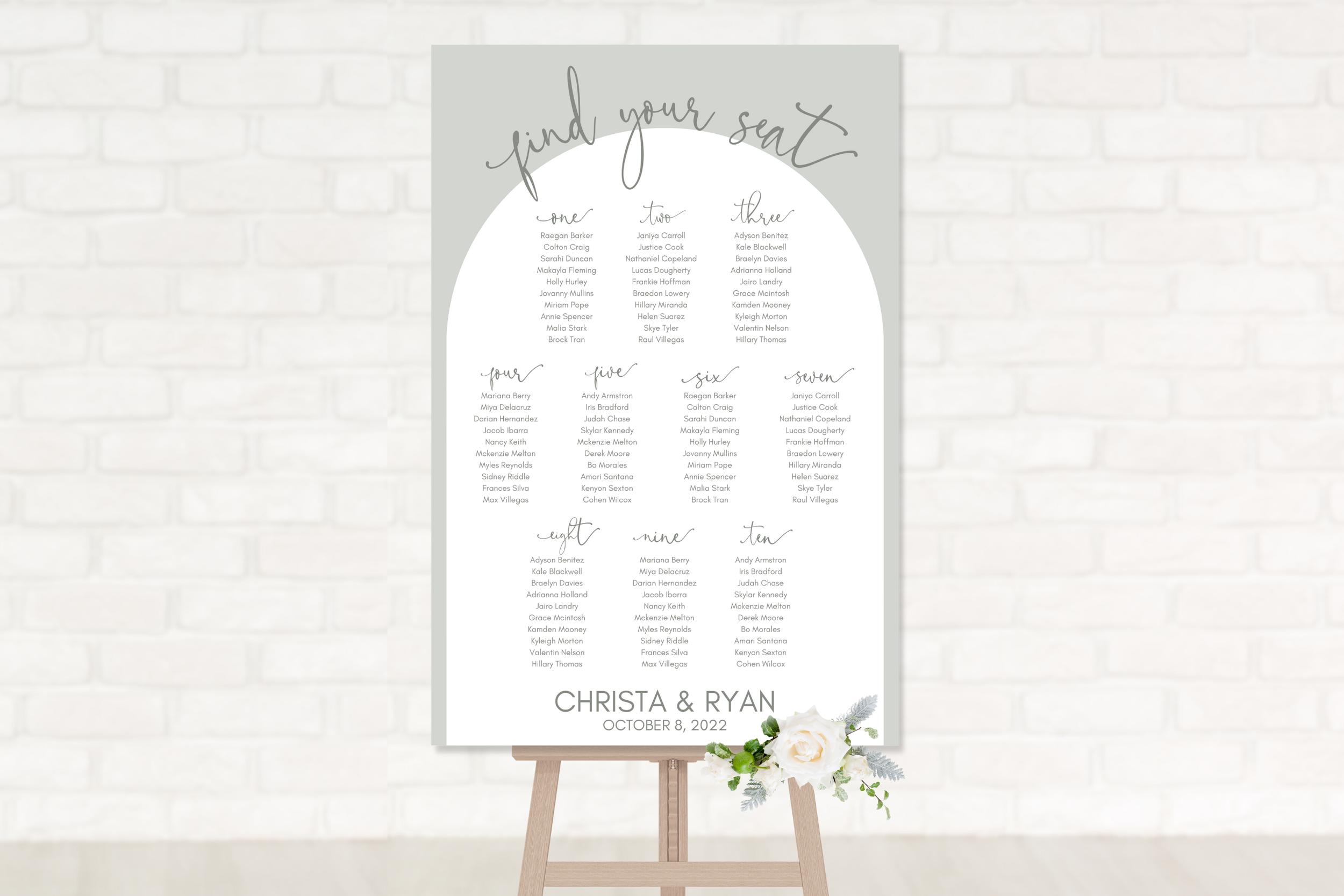 Simple Arch Sage Green Seating Chart