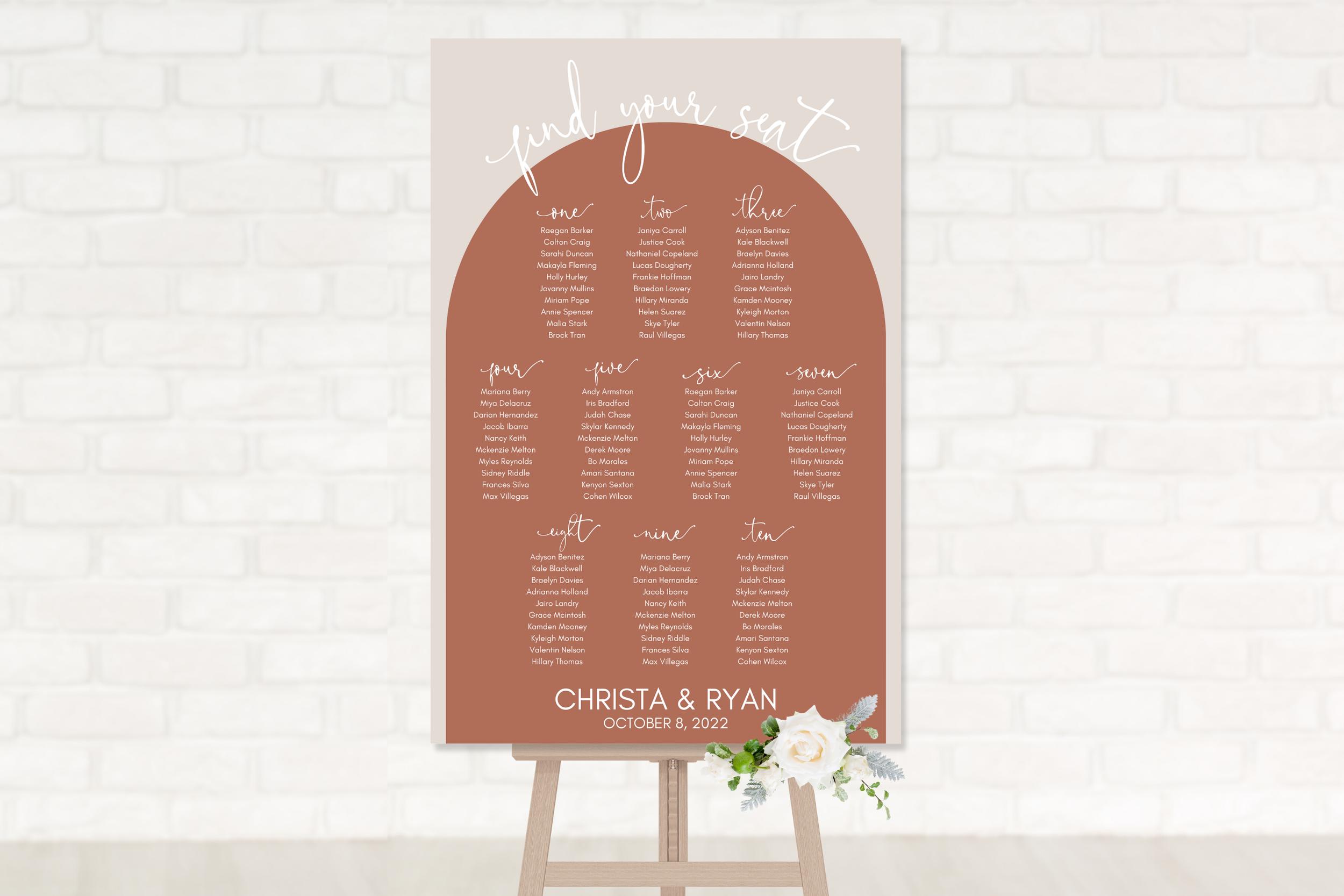 Simple Terracotta Rust Arch Seating Chart Sign