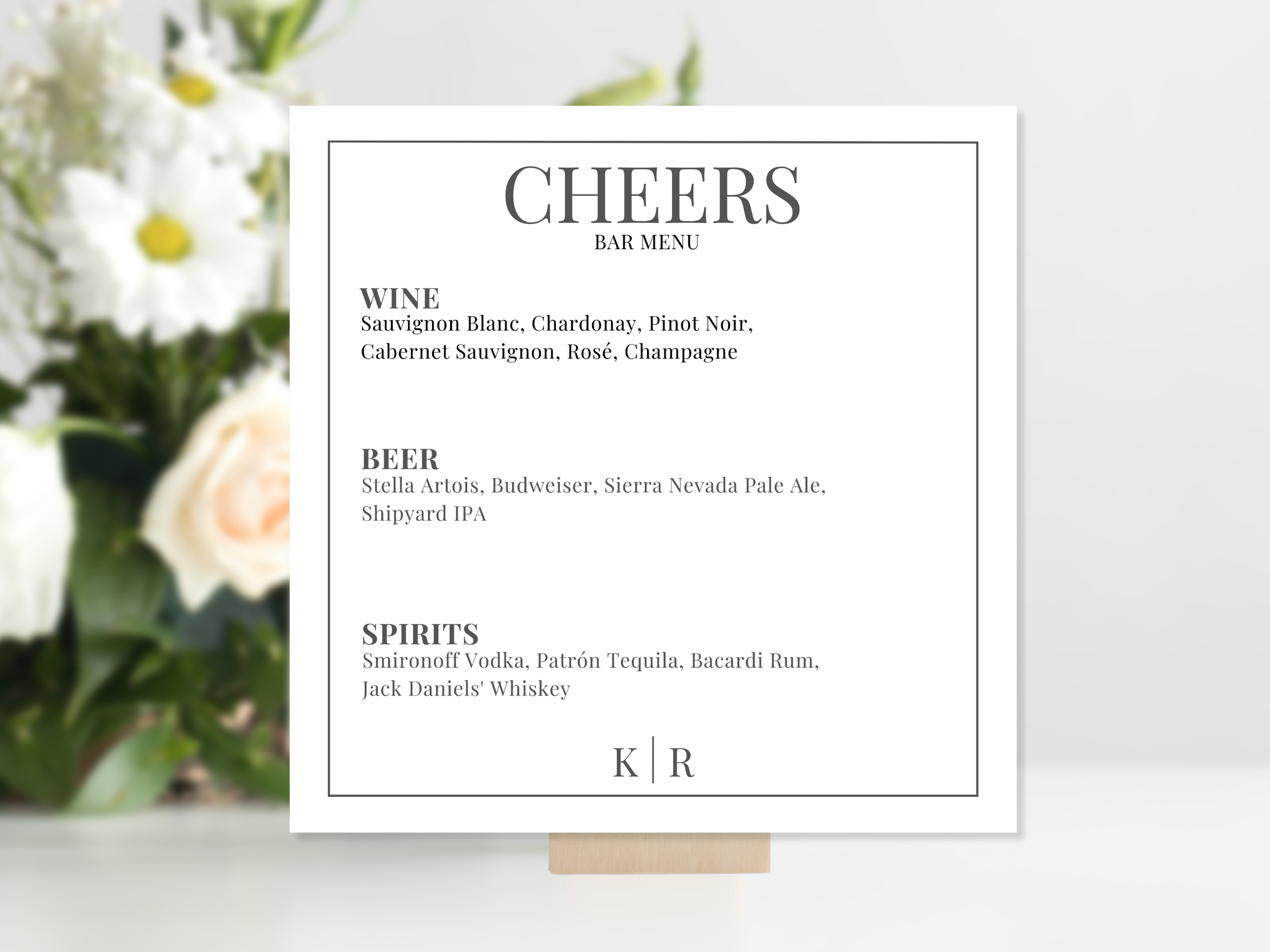 Simple Monogrammed Bar Menu or Signature Drinks