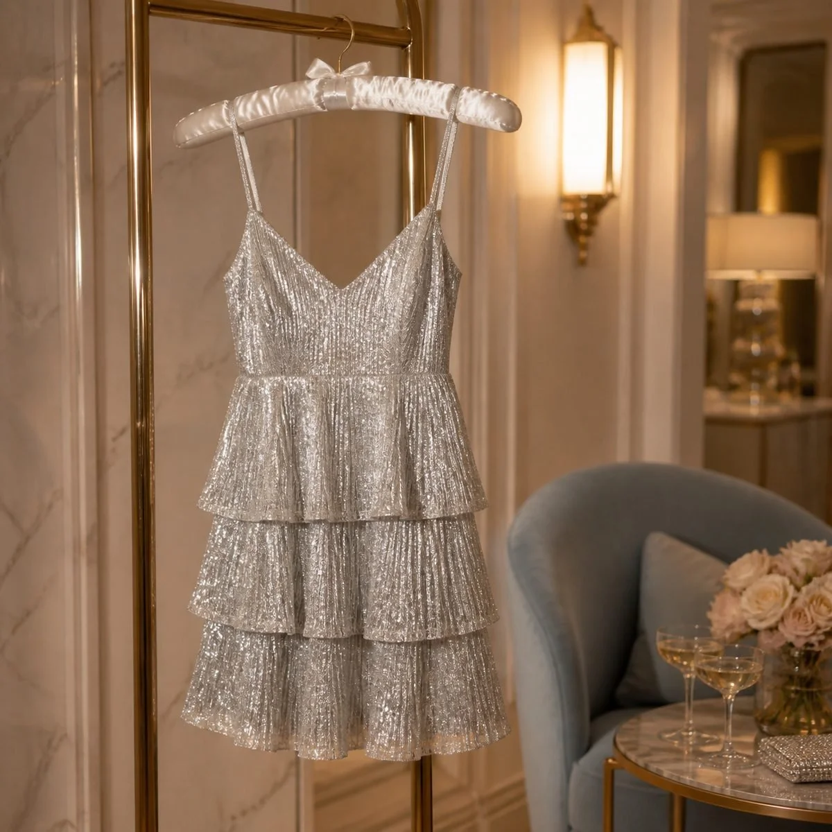 Silver sequin disco mini dress