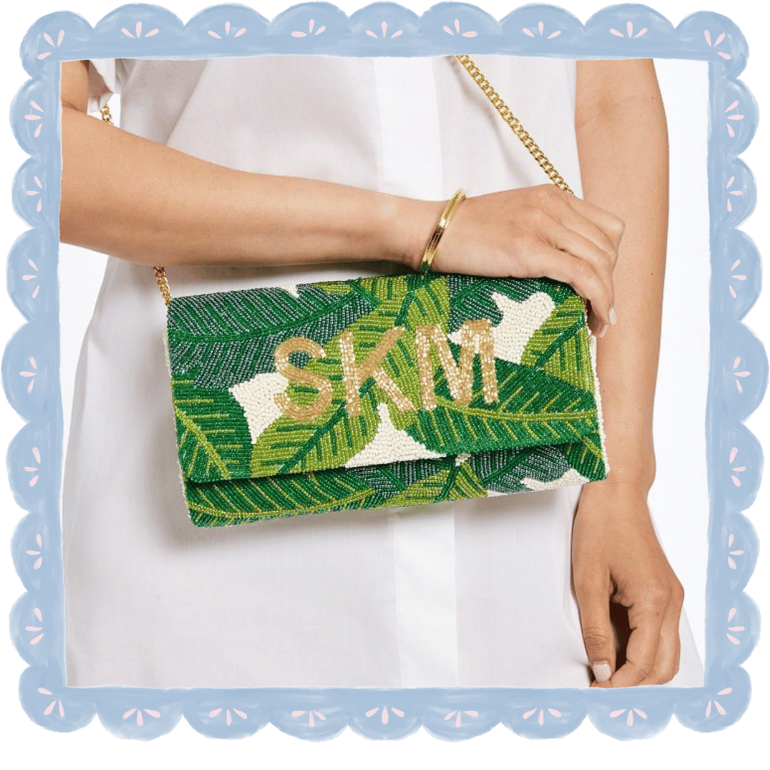 Custom Palm Beaded Clutch