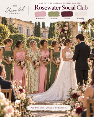 Rosewater Social Club: Rose pink and olive green bridesmaid dresses