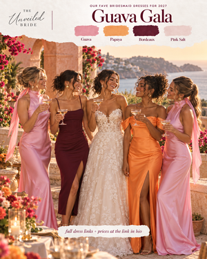 Guava Gala: Tropical pink and orange bridesmaid dresses