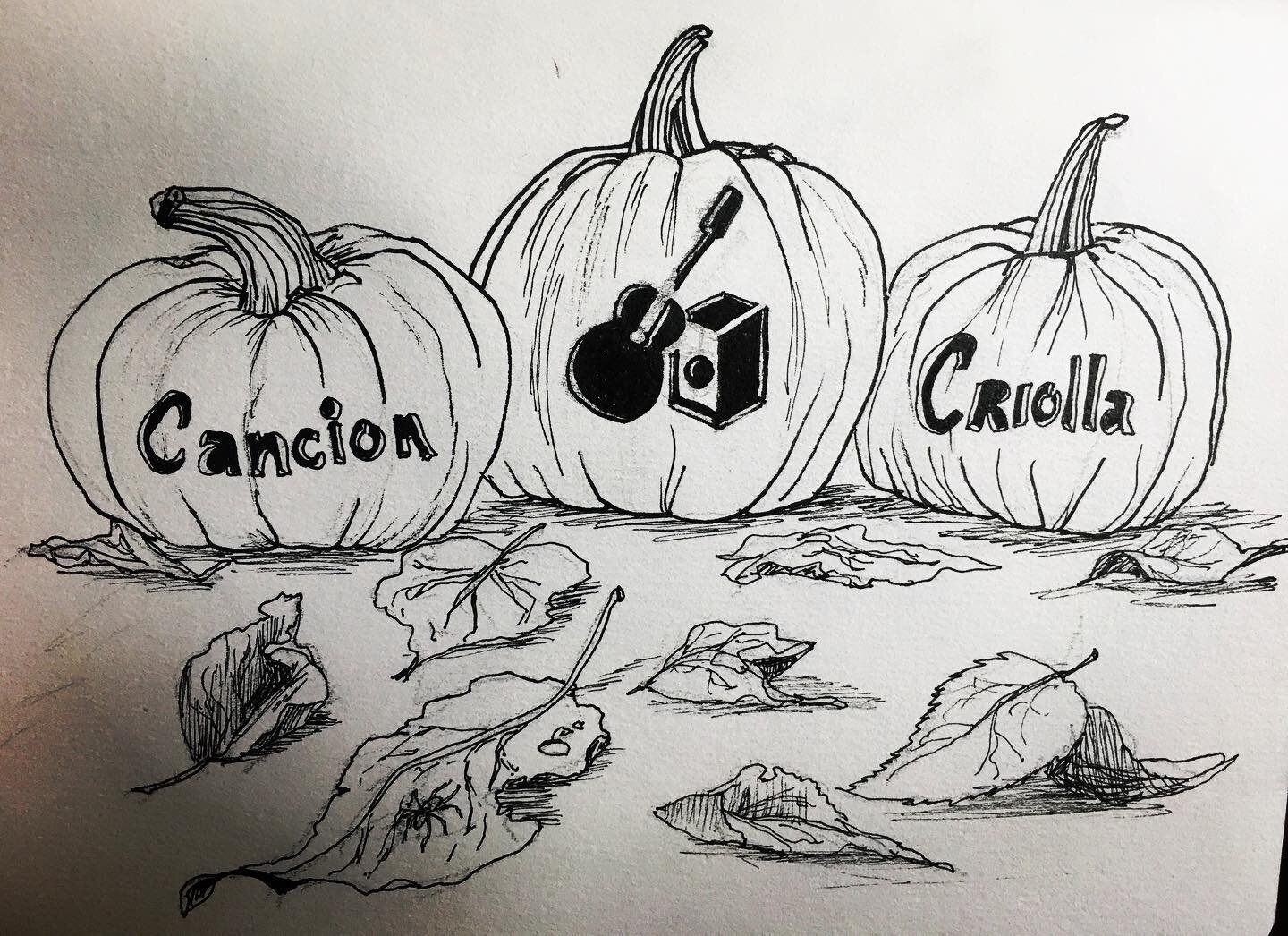 Inktober is over! Feliz d&iacute;a de la canci&oacute;n criolla ! 
There is a spider crawling somewhere there..
.
.
.
.
.
#cancioncriolla #inktober #pumpkin #fall #autumnvibes #halloween #inktober2020 #ink #inkdrawing #drawing #art #blackandwhite #ar