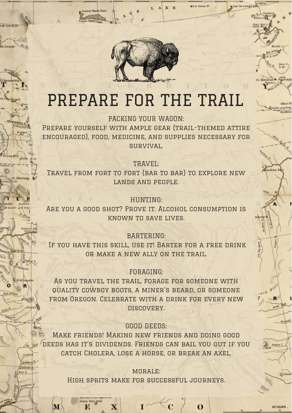 Oregon Trail card game — Oregon Trail Birthday Bar Crawl — Ramble State