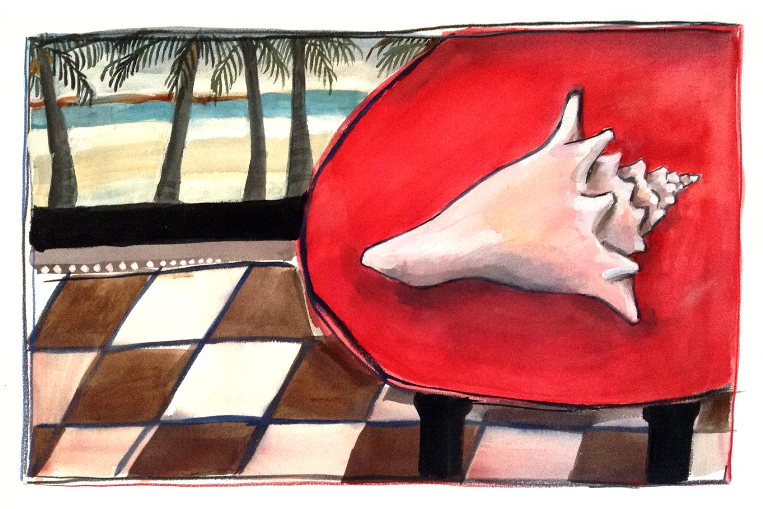 Conch Shell on Red Table