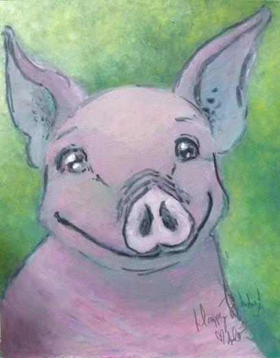   Birthday Pig   Oil pastel, water soluble wax pastels  8”x10” 