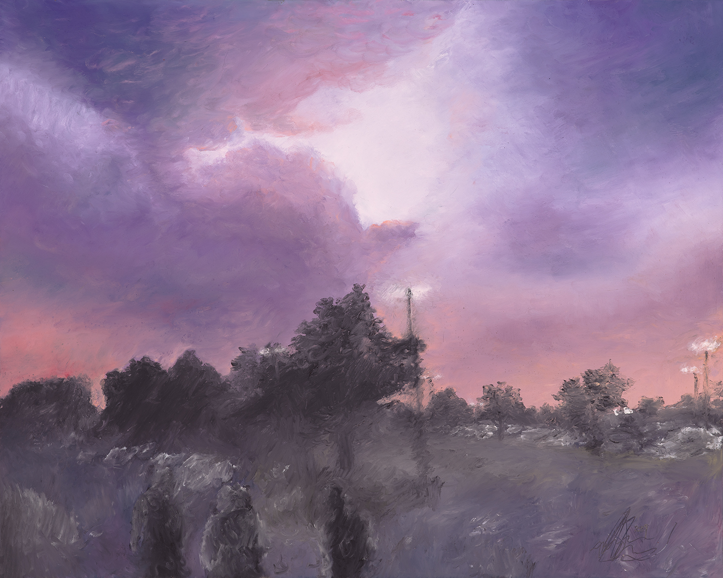   Leaving Work, Late July   Oil pastel  20”x16”  Prints available 