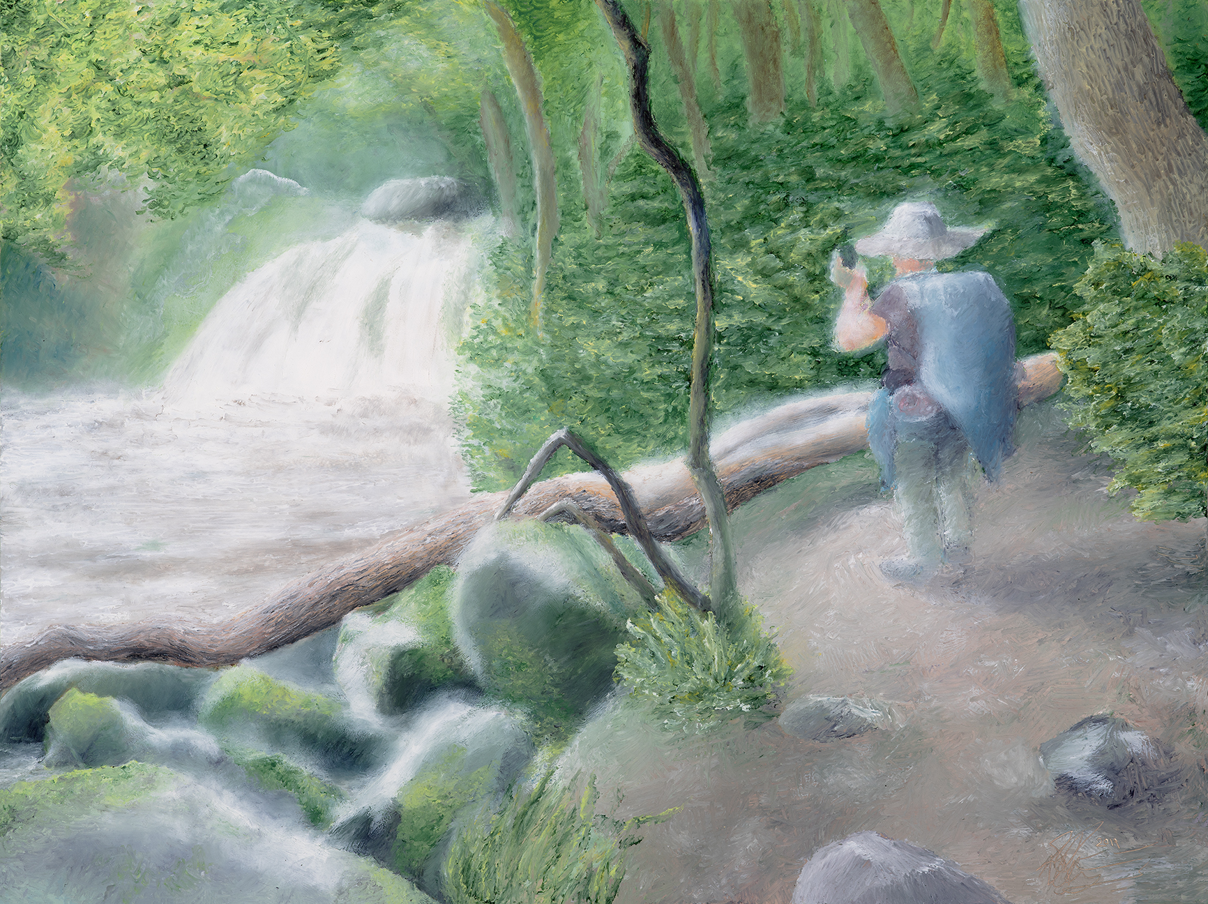   A Break in the Hike   Oil pastel  24”x18”  Prints available 