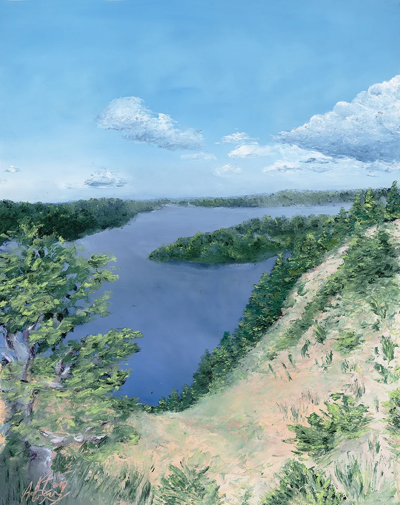  View of the Au Sable River, Huron National Forest   Oil pastel  11”x14”  Prints available 