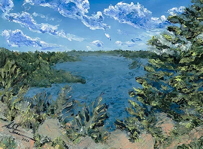   Au Sable River Study   Oil pastel on sanded paper  7”x5” 