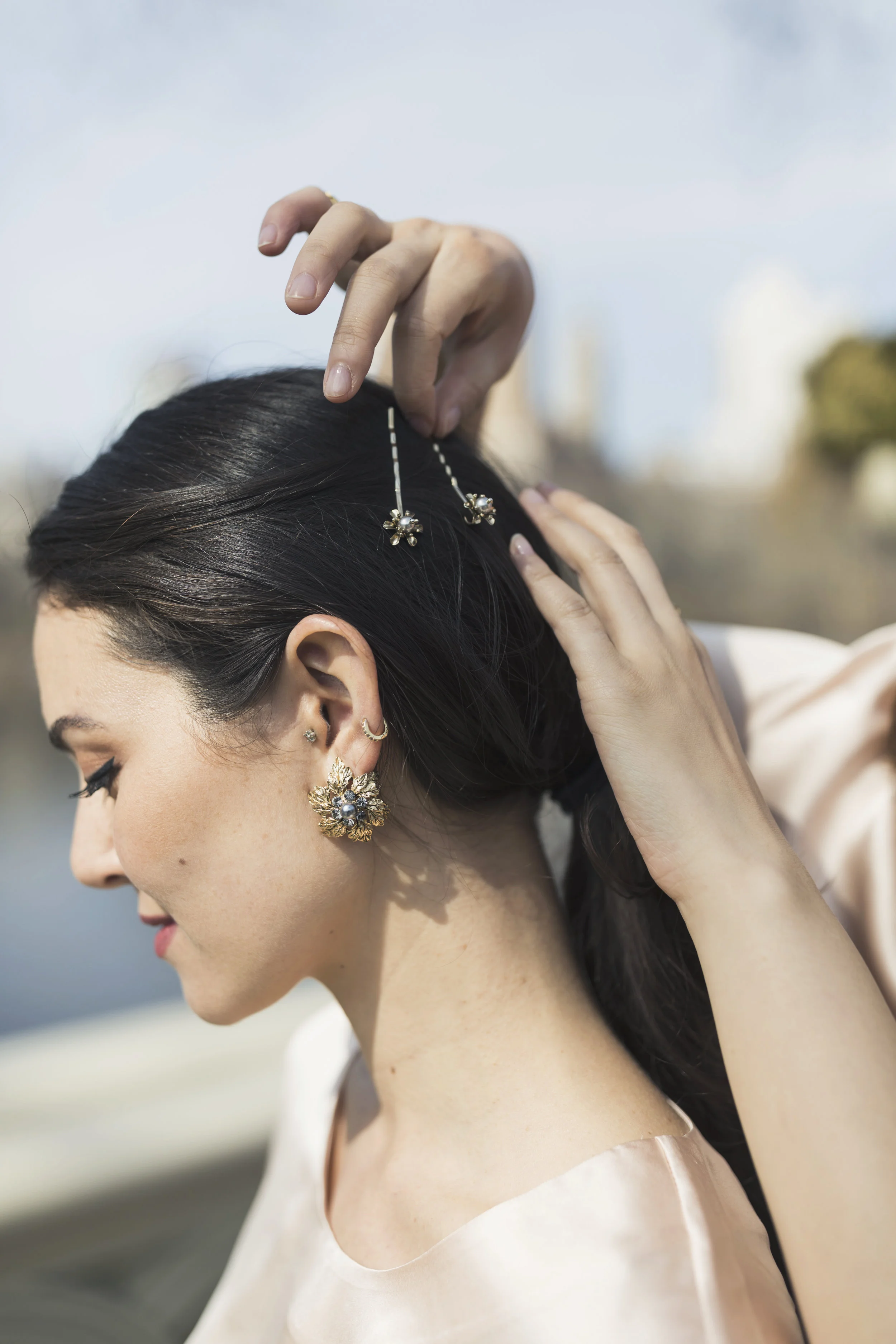 The Lily Bobby Pins are the perfect finishing touches to any hair style. Photo by Ashley Gallerani .