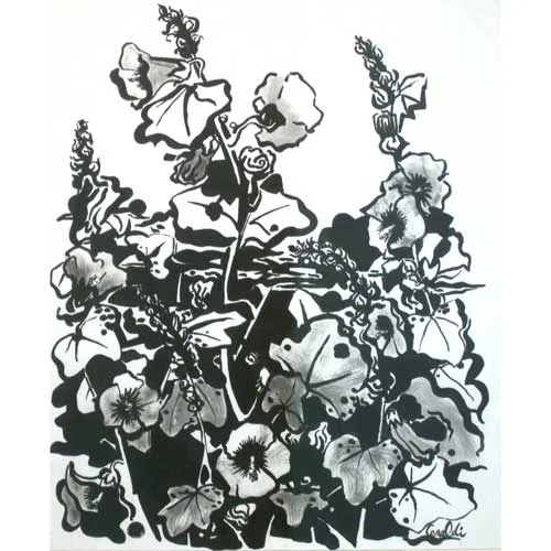 Hollyhocks: acrylic on French Paper 18"x24"