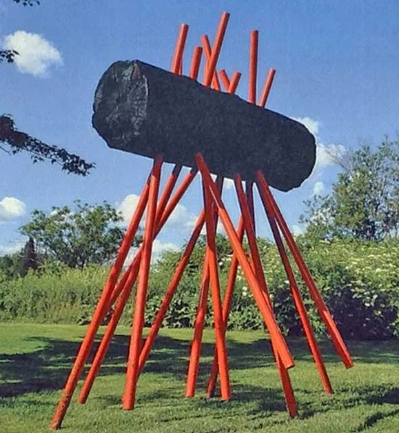 Carbon: painted steel & charred cedar log 6'x5'x9'