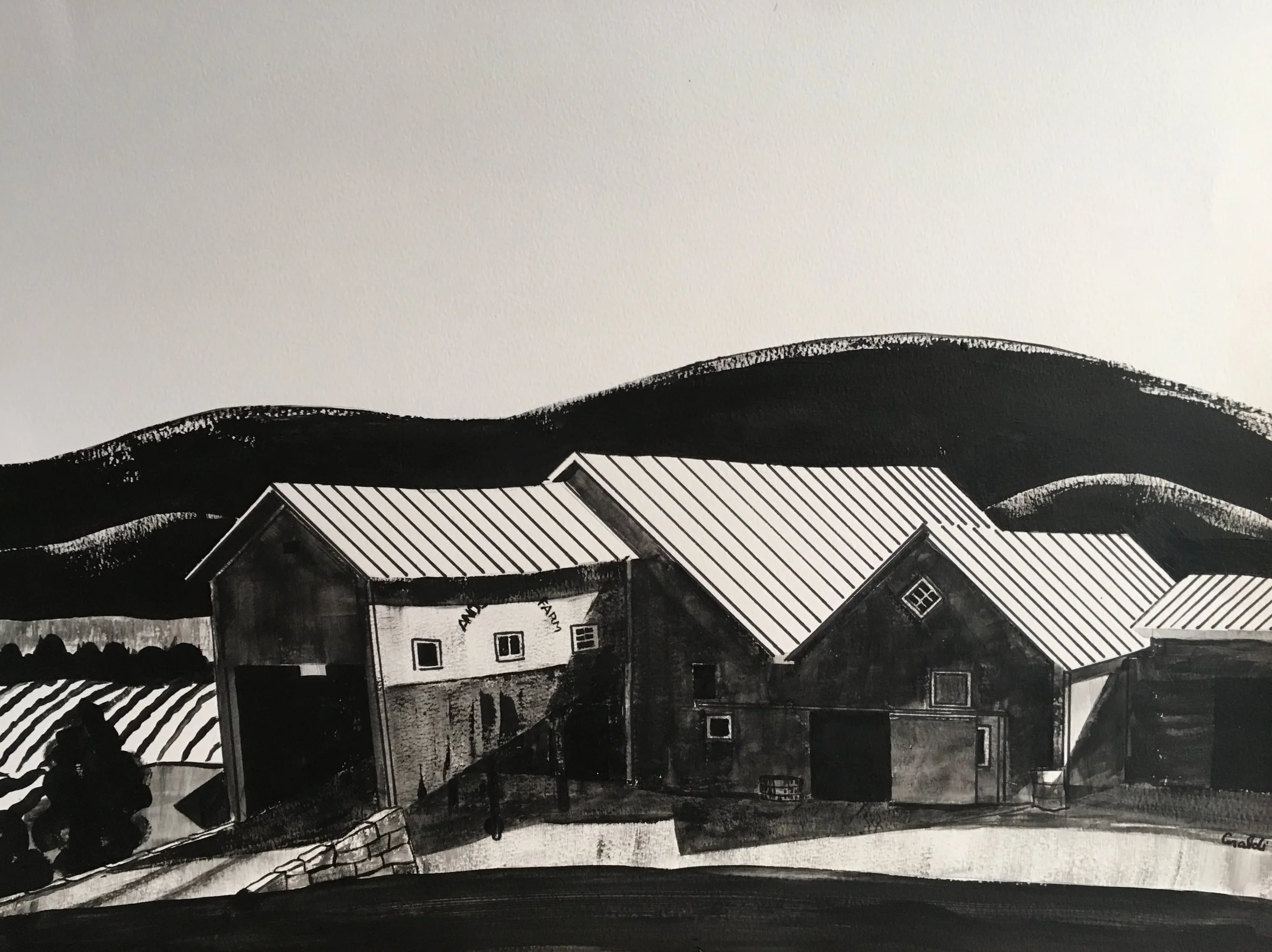  Anderson Hill Farm: acrylic on French paper 18"x24" 