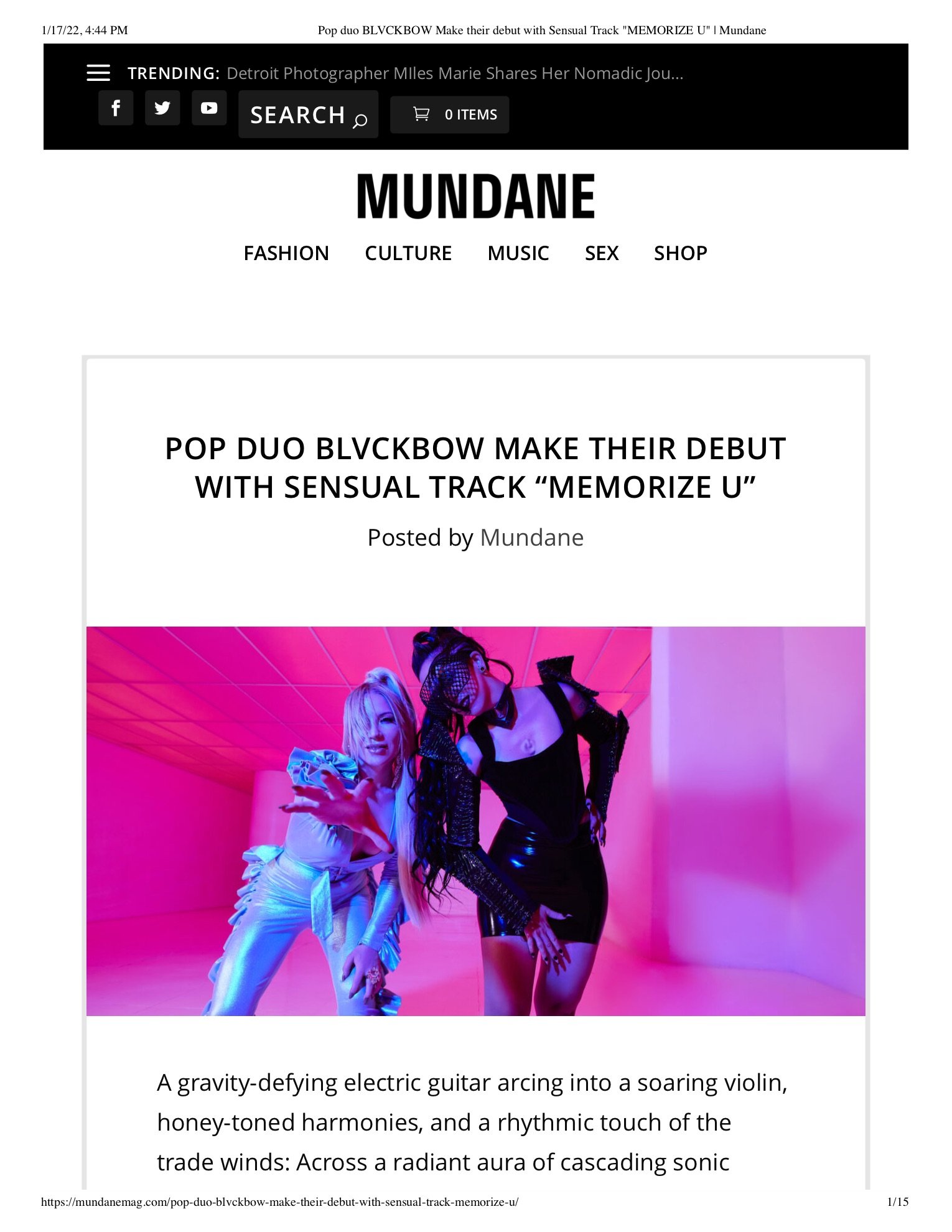 Pop duo BLVCKBOW Make their debut with Sensual Track _MEMORIZE U_ _ Mundane.jpg
