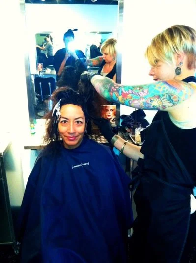 Photo by Cristina of Joy applying l'goop to my hair. 