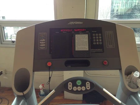 Photo of my treadmill at Rain Fitness. G ot off to take the picture for this story. Then got back on.