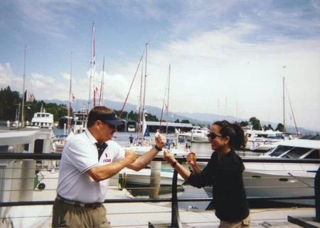Photo: My law partner Keith Kessler and I pretend-angrily squaring off before a boat race at a WSTLA (now WSAJ) convention - the year before I joined the firm.