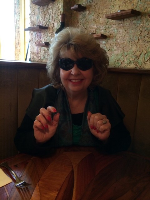 Photo: Anne showing up with her sunglasses. on a completely overcast slightly dreary morning.