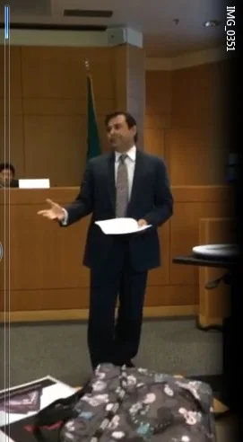 Photo: Dan'l Bridges giving the defense opening statement at the Advanced Trial Advocacy Program at Seattle U Law School today. Hon. Judge John Chun presiding.