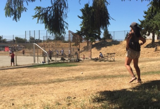 Photo: me doing happy dance last weekend during Sol's softball match .