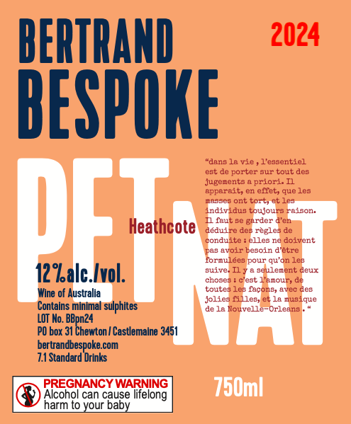 Bertrand Bespoke, L'Ecume du jour , ancestrale, PET NAT 2024