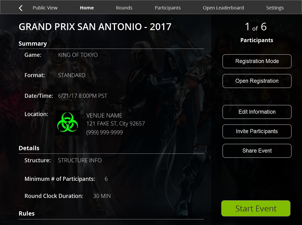 Copy of Tournament Dashboard Setup Page