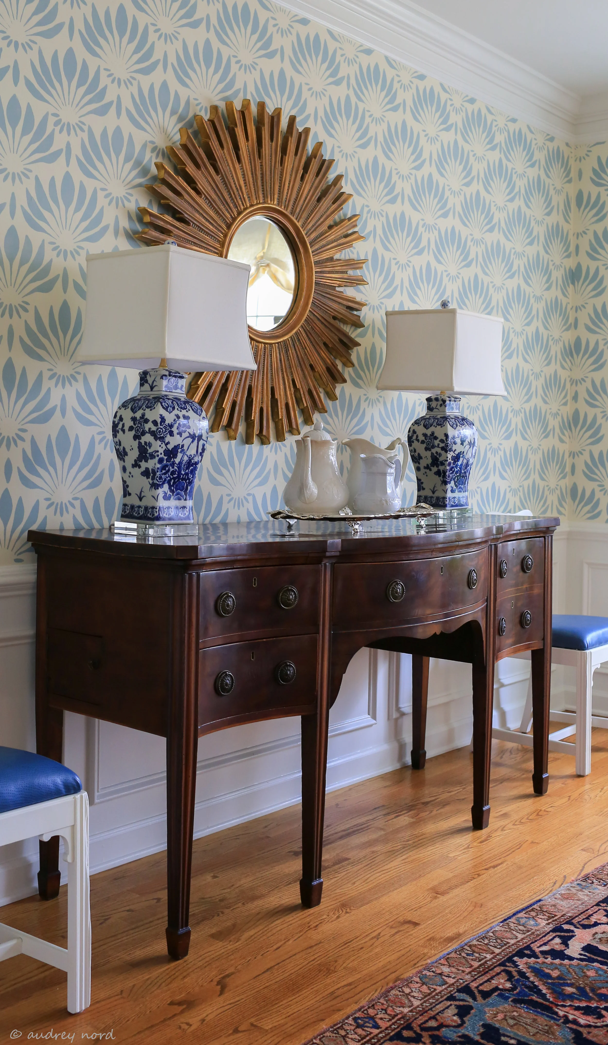How gorgeous is this dining room? It’s a project from about 8 years ago that’s just as beautiful today as the day it was completed. Wouldn’t you be proud to host a holiday dinner for friends and family in a space like this? Total disclosure: the walls are actually hand stenciled - over several weeks’ time.