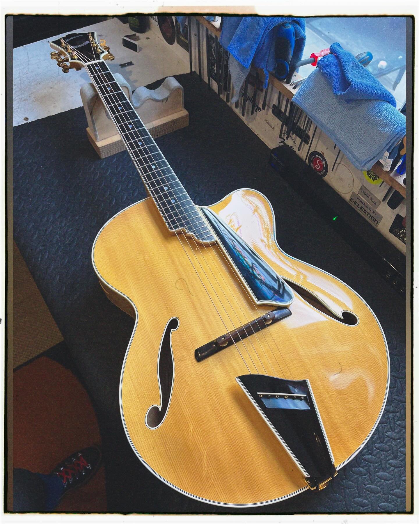Wow, what a guitar! I was very fortunate to have this John Monteleone Eclipse pass through the workshop for a few details to get sorted out. Mr Monteleone is generally regarded as one of the finest archtop builders in the world, and this special edit