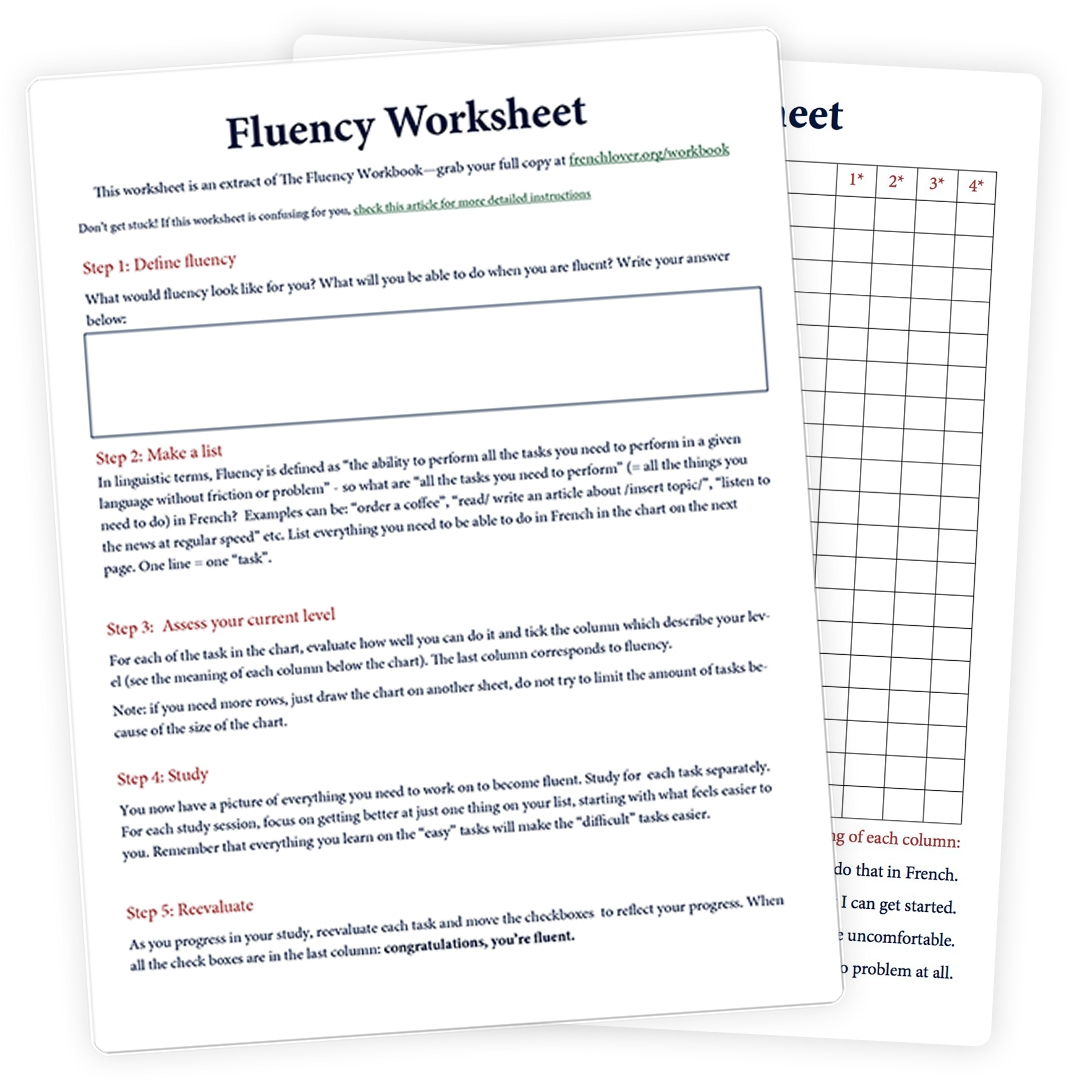 Fluency Worksheet Delivery French Fluency