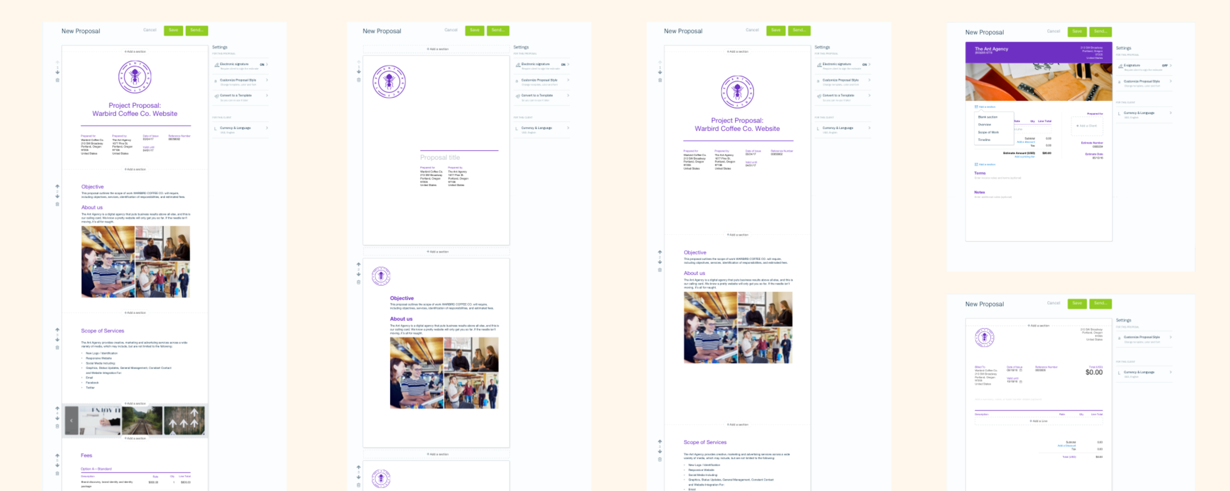  Some of my explorations for how to display the proposals (e.g. broken up into discreet pages or as a long-running document) 